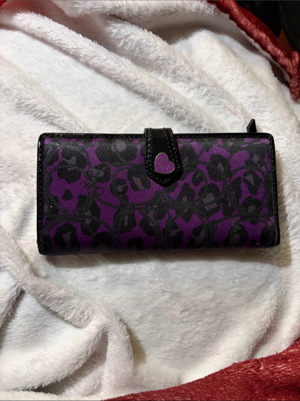 Purple Leopard Print Coach Women's Wallet with Heart Accent